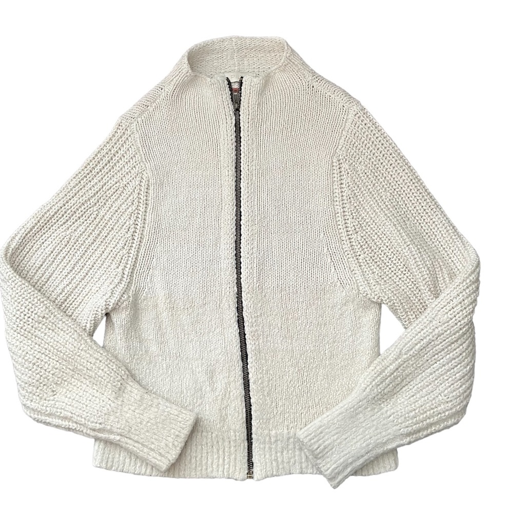 Pilcro Cream Zip-Up Sweater
